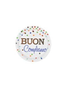 Piatti di carta Party Go Buon Compleanno pois colorati 18 cm - conf. 8 pz - AI0334