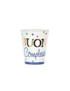Bicchieri di carta Party Go Buon Compleanno pois colorati 27 ml - conf. 6 pz - AI0336