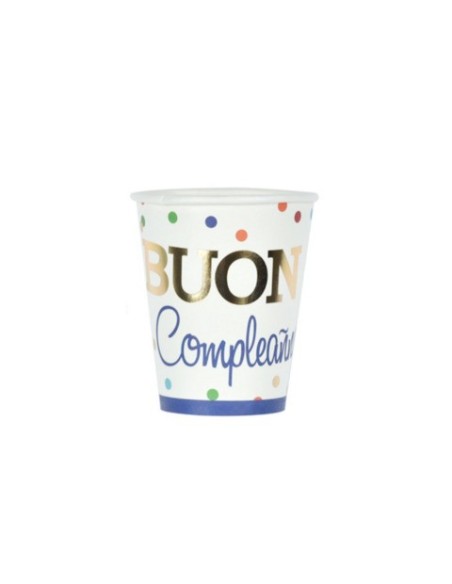 Bicchieri di carta Party Go Buon Compleanno pois colorati 27 ml - conf. 6 pz - AI0336