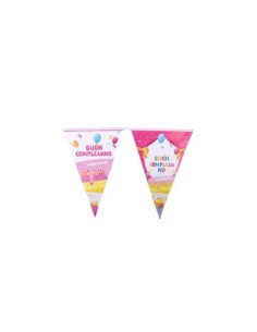 Festone con bandierine triangolari Party Go H.30 cm x 10 m rosa AA0079-T