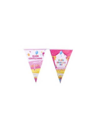 Festone con bandierine triangolari Party Go H.30 cm x 10 m rosa AA0079-T