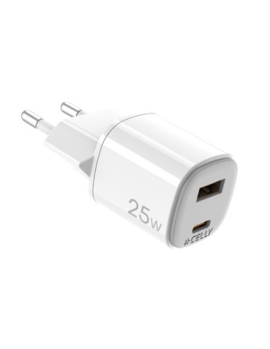 Caricatore da parete Celly GaN 1x USB-C 25W + 1x USB-A 18W - bianco UPTC1USB1USBC25