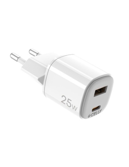 Caricatore da parete Celly GaN 1x USB-C 25W + 1x USB-A 18W - bianco UPTC1USB1USBC25