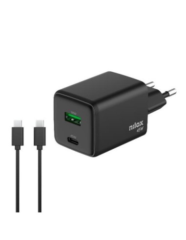 Caricatore da parete Nilox Tech GaN 45W con 1x USB-C + 1x USB-A colore nero NXGANUSBC45