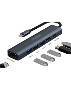 Docking station USB-C 6 in 1 Nilox Tech 1x HDMI 4K + 1x RJ45 + 3x USB-A 3.2 + 1x USB-C alimentazione fino 100 W nero -