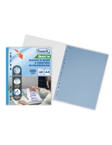 Blocco buste a perforazione universale Favorit Quick In A4 in PP 60 buste lisce 400205416