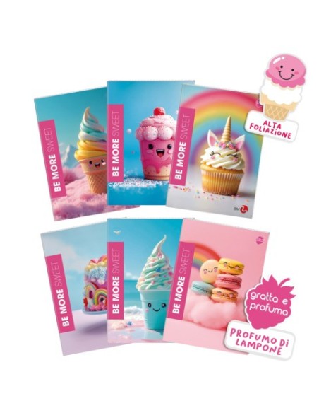 Maxi quaderno Be More Sweet A4 - 100 g/m² - 24+1 ff - 5M - copertina profumata - conf. 10 pz assortiti