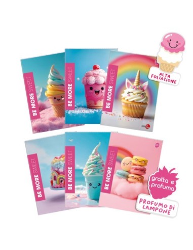 Maxi quaderno Be More Sweet A4 - 100 g/m² - 24+1 ff - 1R - copertina profumata - conf. 10 pz assortiti