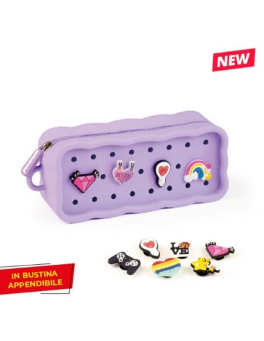 Astuccio a bustina in silicone Monikids Creative PIN-ME con spille decorative conf.da 12 pezzi in colori assortiti -