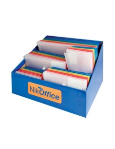 Espositore 120 buste con bottone Nikoffice varie misure in colori trasparenti assortiti - 01NIK214/ES