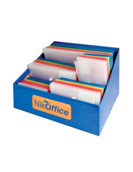 Espositore 120 buste con bottone Nikoffice varie misure in colori trasparenti assortiti - 01NIK214/ES
