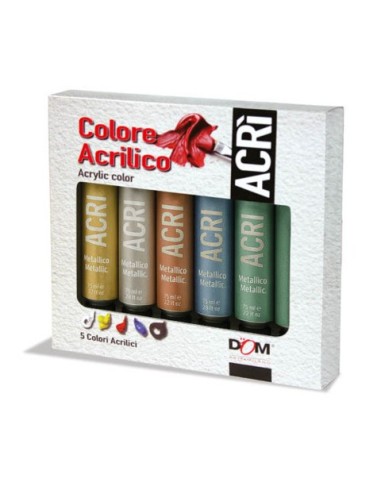 Colore acrilico in tubetto Dom 100 ml conf. 5 pezzi colori metallizzati 11535/a5m