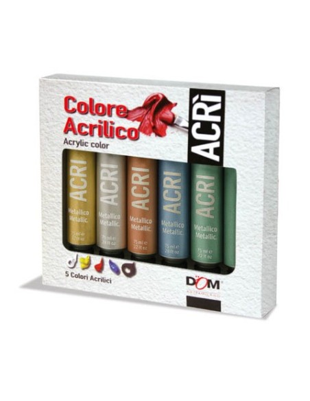 Colore acrilico in tubetto Dom 100 ml conf. 5 pezzi colori metallizzati 11535/a5m