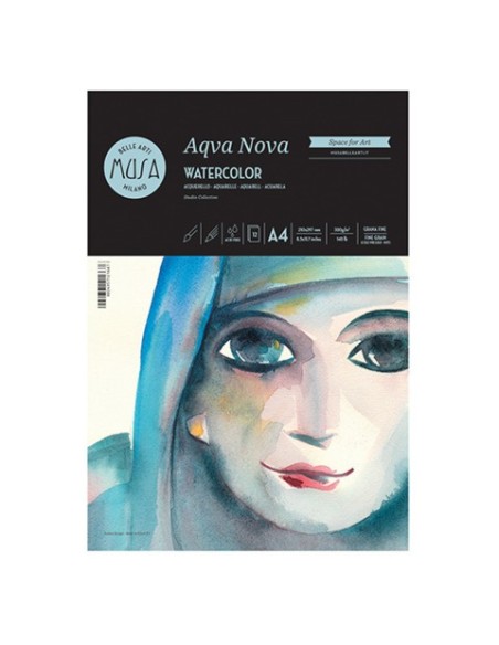 Blocco acquerello Musa Aqva Nova 12 ff - 300 g - grana fine formato A4 MU121294