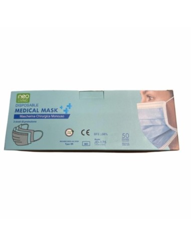 Mascherine chirurgiche monouso a 3 strati - azzurro - conf. 50 pz - JD-175