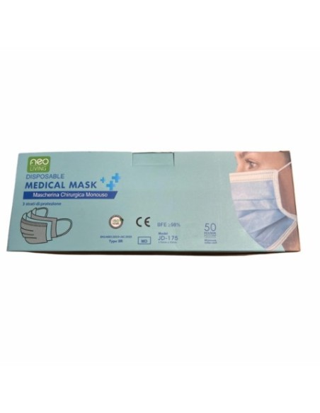 Mascherine chirurgiche monouso a 3 strati - azzurro - conf. 50 pz - JD-175
