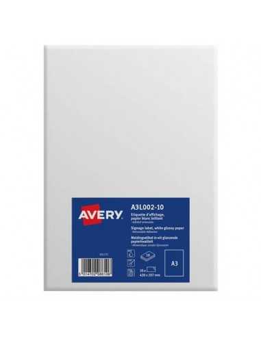 Etichette rimovibili Avery A3 bianco in carta lucida 1 et./foglio Conf. 10 fogli - A3L002-10