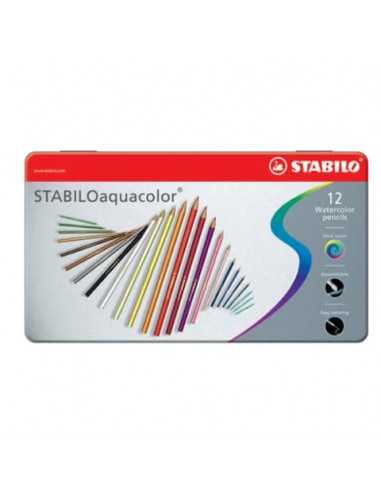 Matite colorate acquarellabili Stabilo aquacolor® scatola in metallo assortiti Conf. 12 pezzi - 1612-5