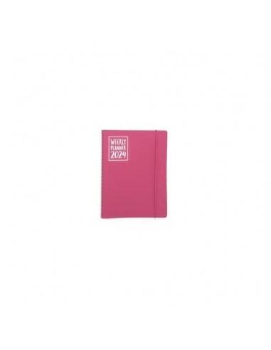 Agenda settimanale Biembi 2024 rosso magenta spiralata con copertina in cuoio rigenerato 9x14 cm - BNZ202C12-R
