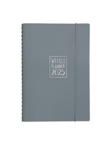 Agenda settimanale Biembi 2025 grigio spiralata con copertina in cuoio rigenerato 9x14 cm - BNZ265C64-G