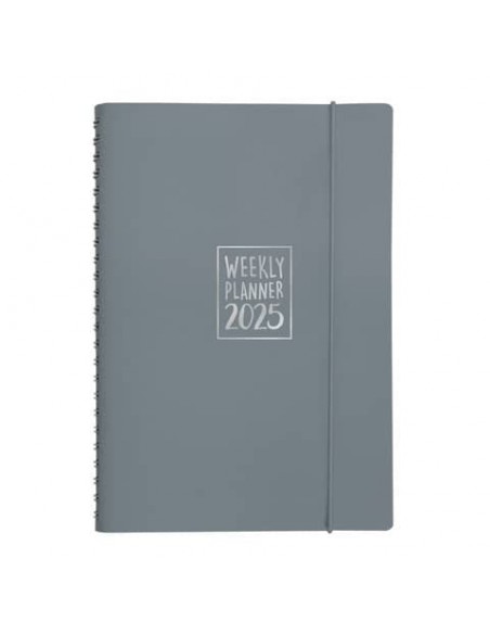 Agenda settimanale Biembi 2025 grigio spiralata con copertina in cuoio rigenerato 9x14 cm - BNZ265C64-G