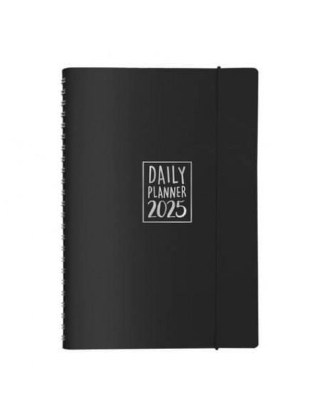 Agenda giornaliera Biembi 2025 nero spiralata con copertina in cuoio rigenerato 15x21cm - BNZ265C66-N