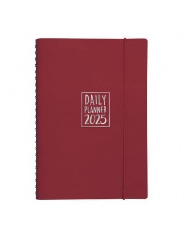 Agenda giornaliera Biembi 2025 rosso magenta spiralata con copertina in cuoio rigenerato 15x21cm - BNZ265C66-R