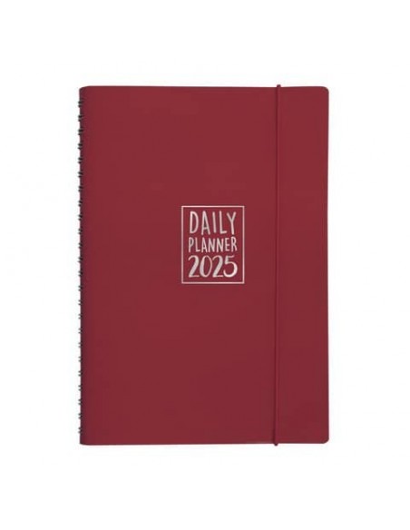 Agenda giornaliera Biembi 2025 rosso magenta spiralata con copertina in cuoio rigenerato 15x21cm - BNZ265C66-R