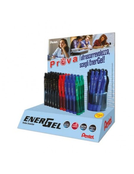 Espositore da banco 60 penne roller a scatto Pentel Energel BL107 - colori assortiti - 0100941
