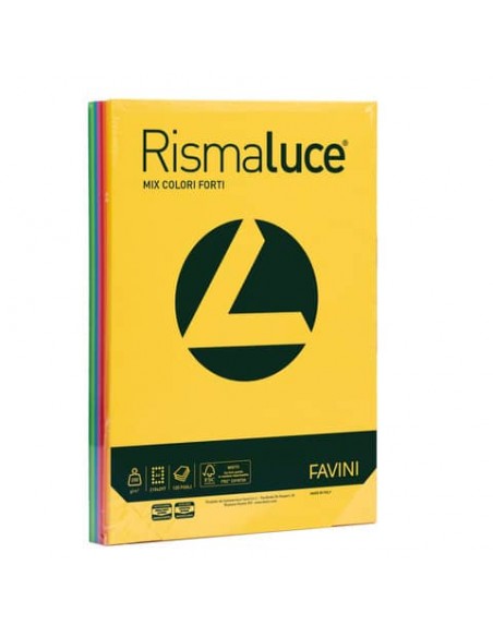 Carta colorata Favini Rismaluce colori forti 200 g/m² A4 mix 8 colori Risma da 125 fogli - A67X114