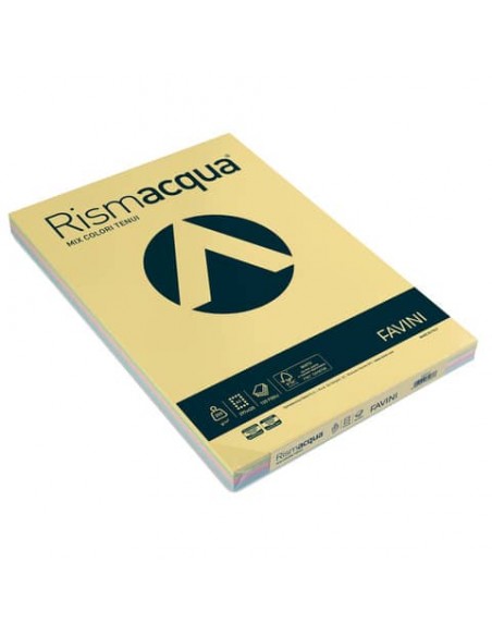 Carta colorata Favini Rismacqua colori tenui 200 g/m² A3 mix 5 colori - Risma da 125 fogli - A67X123