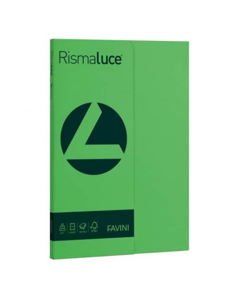 Carta colorata Favini Rismaluce colori forti 200 g/m² A4 verde 60 - Risma da 50 fogli - A69D544