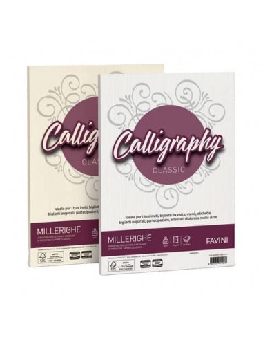 Carta pergamena Favini Calligraphy Millerighe liscia fondo rigato 200 g/m² A4 avorio 02 50 fogli - A69Q324