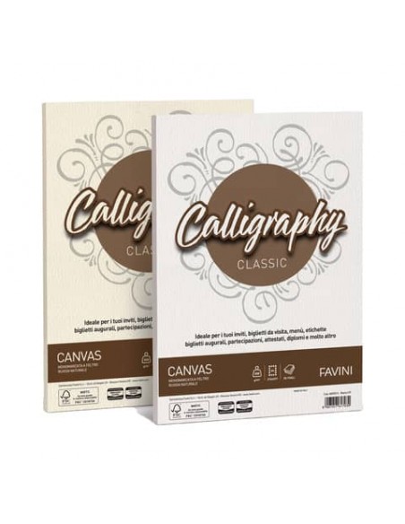 Carta canvas FAVINI Calligraphy per lettere ruvido su entrambi i lati 200 g/m² A4 bianco 01  50 fogli - A690314