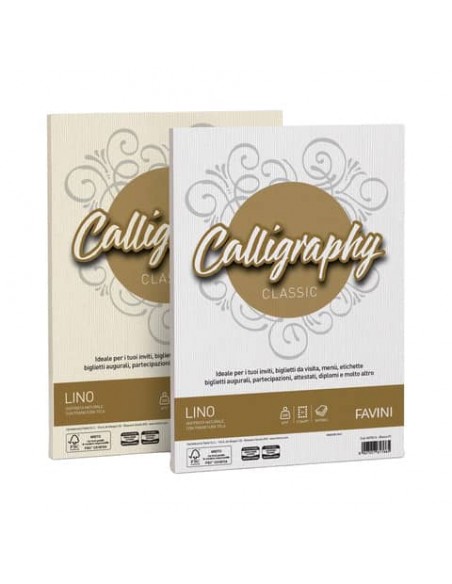 Carta lino FAVINI Calligraphy per lettere per stampa inkjet e laser 200 g/m² A4 avorio 02  50 fogli - A69Q614