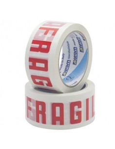 Nastro adesivo da imballo Vinyl SYROM formato 50 mm x 66 m - pvc bianco (stampa rossa ''fragile'') - 7621