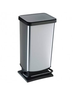 Cestino gettacarte Rotho PASO Metal rettangolare a pedale silver - 40 L - F600060