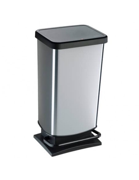 Cestino gettacarte Rotho PASO Metal rettangolare a pedale silver - 40 L - F600060
