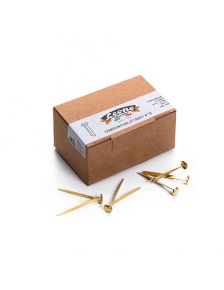 Fermacampioni Leone Dell'Era in acciaio testa bombata N. 10 51 mm ottone scatola da 100 pz. - FC10