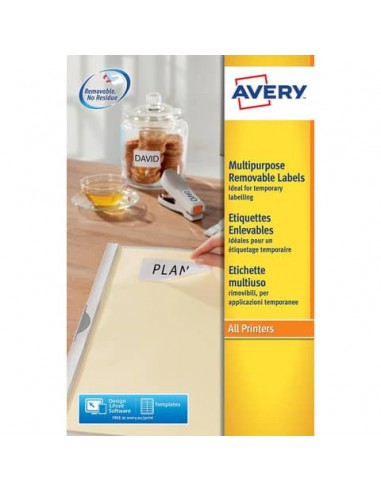 Etichette bianche rimovibili AVERY 210x297 mm - 1 et/foglio - stampanti laser/inkjet Conf. 25 fogli L4735REV-25