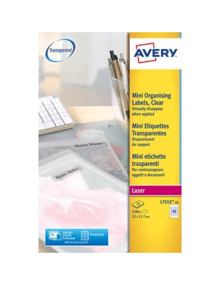 Etichette poliestere trasparenti lucide AVERY QuickPEEL™ 22x12