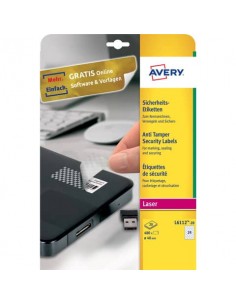 Etichette bianche antimanomissione Avery Ø 40 mm - 24 et/foglio - per stampanti laser - conf. 20 fogli - L6112-20