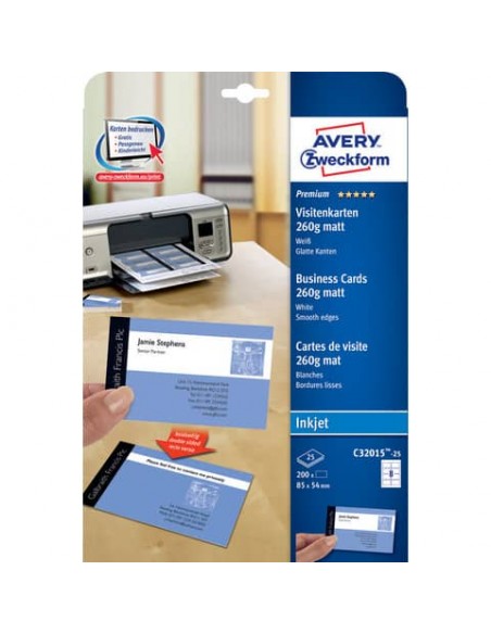 Biglietti da visita personalizzabili Avery Quick&Clean™ 85x54 mm 8/foglio patinati per inkjet - cf 25 ff C32015-25