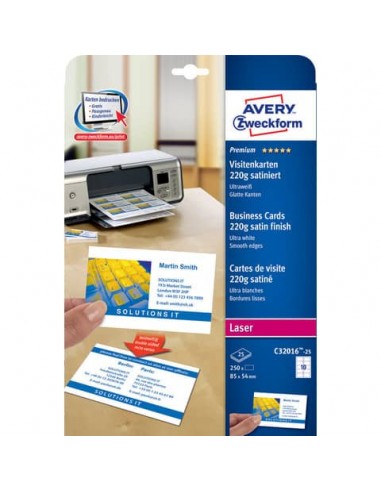 Biglietti da visita personalizzabili Avery Quick&Clean™ 85x54 mm 10/foglio satinati - laser - cf. 25 ff C32016-25