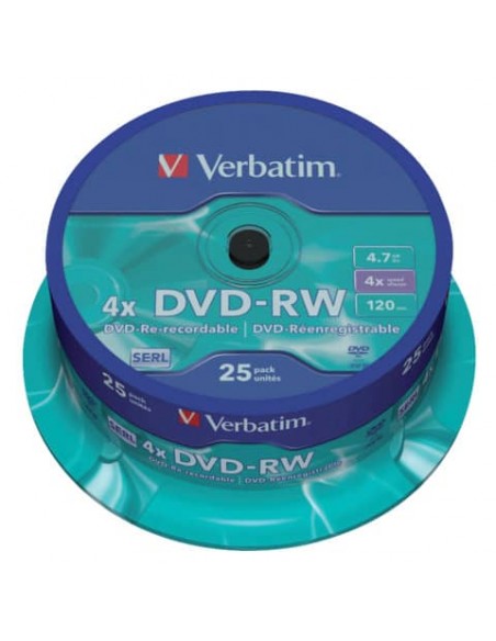 DVD-RW Verbatim 4.7 GB 4x Spindle Case in confezione da 25 dvd-rw - 43639