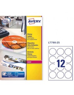 Etichette bianche lucide Avery Ø 60 mm - 12 et./foglio - stampanti laser - conf. 25 fogli - L7790-25