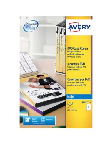 Copertine scrivibili per DVD AVERY 273x183 mm  - inkjet - conf. 25 fogli - J8437-25