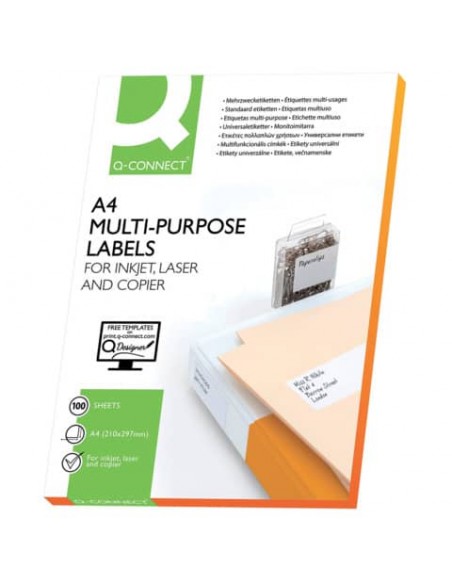 Etichette universali Q-Connect bianco 210x297 mm - 1 et./foglio - conf. da 100 fogli - KF10664