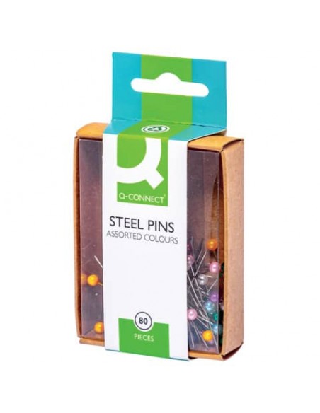 Spilli a testa sferica Q-Connect 30 mm assortiti scatola da 80 pezzi - KF02038