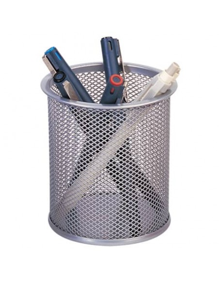 Portapenne in metallo Q-Connect h 10 cm /  Ø 9 cm argento KF00846